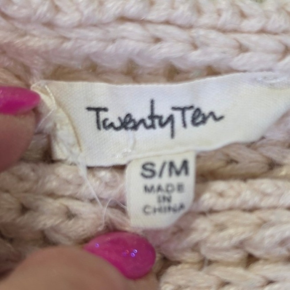Twenty Ten Cream Ribbed Knit Balloon Sleeve Cropped Sweater SM S/M 1594 - Picture 4 of 6